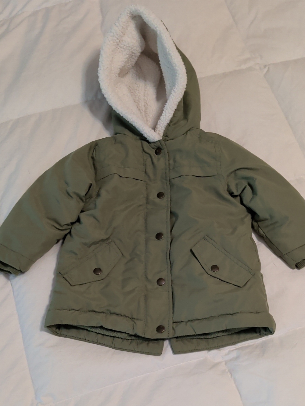 Old Navy Olive Green Hooded Puffer Jacket with Sherpa Lining